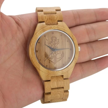 2018 venta Caliente de los Hombres de Madera Completa ver Perdidos En el Mar Ancla de Madera reloj de madera con banda de Lujo de Cuarzo reloj de Pulsera relogio masculino