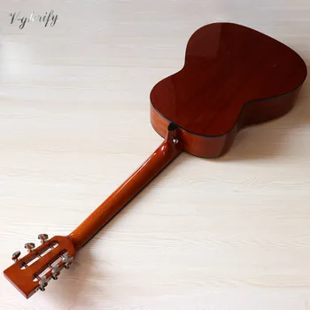 OO cuerpo de la guitarra acústica de 38 pulgadas de alto brillo de color natural de madera de abeto superior de guitarra acústica con conexión gig bag