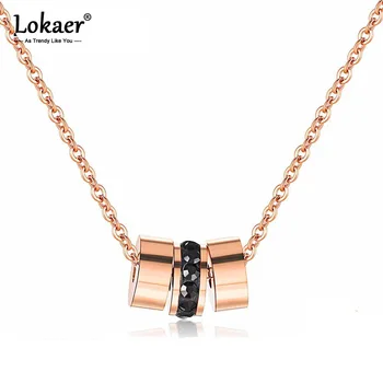 Lokaer Tricíclicos Negro CZ Cristal Colgante de Collar de Mujer Acero de Titanio de Oro Rosa Color de la Clavícula Cadena Neckalce Joyas N17020