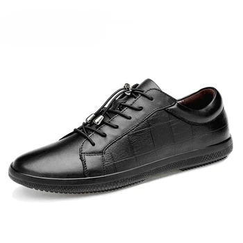 Hecho a mano Negro hombres zapatos de cuero Genuino de los Hombres casual zapatos de Moda de Alta calidad de los zapatos de cuero de los hombres flats, zapatos para Caminar al aire libre