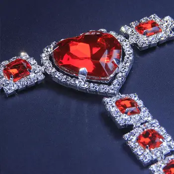 Stonefans Gran Corazón Rojo de Cristal de Piedra Thong Bikini de la Joyería para las Mujeres Sexy Cuerpo de diamante de imitación de la Cadena de Arnés de Cintura Plateado