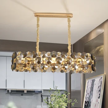 Nuevo y moderno candelabro de cristal para comedor ovalado de diseño de cristal lámpara de lujo de la cocina de la isla de oro de la decoración de la cadena de la iluminación