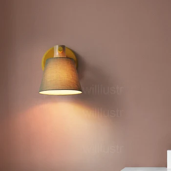 WillLustr macaron de tela de color de la sombra de lámpara de pared de madera de roble de hierro brazo de la lámpara de pared de la cabecera de la cocina hotel restaurante amarillo claro verde