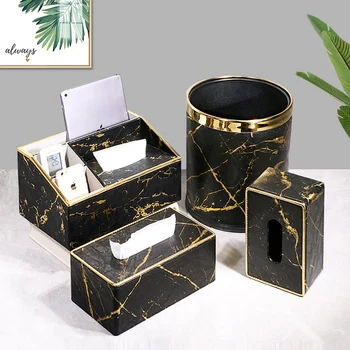 Oro caja de mármol de servicio de lavandería, caja de mármol para las servilletas, oficina toalla, protegida de escritorio, caja con