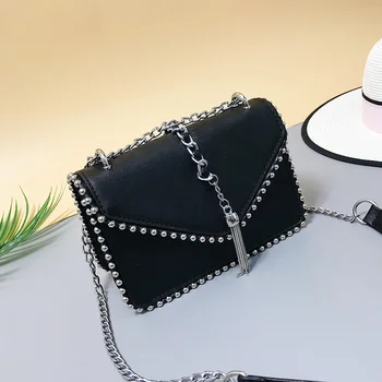 2019 crossbody bolsas para mujer bolsos de piel de lujo bolsos mujeres, bolsas de diseñador de remache de la borla de la cadena de hombro bolsa saco una de las principales