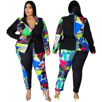 5XL Más el Tamaño de la Moda de Impresión de Dos piezas, Conjuntos de Oficina Blazer Chaqueta de Traje de Pantalones de las Mujeres 2020 Casual Parte Oversize Traje de Señora de África