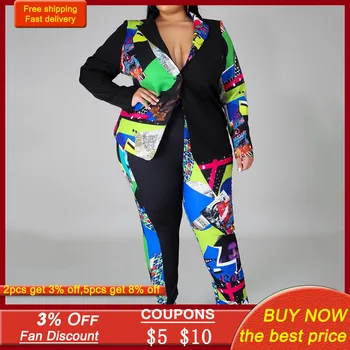 5XL Más el Tamaño de la Moda de Impresión de Dos piezas, Conjuntos de Oficina Blazer Chaqueta de Traje de Pantalones de las Mujeres 2020 Casual Parte Oversize Traje de Señora de África