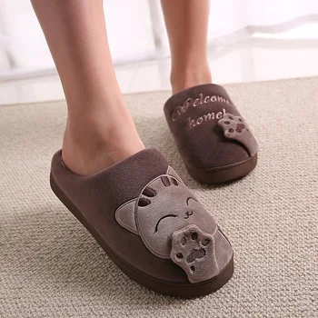Algodón Zapatillas Zapatos de las Mujeres de Espesor con suela de Casa de Invierno Parejas Interior Cálido antideslizante Zapatillas de Interior Quarto Ama Casal Piso sapatos