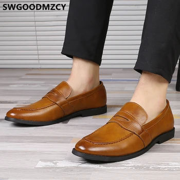 Corporativo zapatos para hombre clásico y elegante de los zapatos para los hombres mocasines Coiffeur de la marca italiana negro zapatos formales para hombres 48 marrón vestido