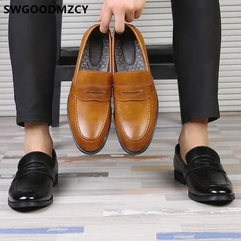 Corporativo zapatos para hombre clásico y elegante de los zapatos para los hombres mocasines Coiffeur de la marca italiana negro zapatos formales para hombres 48 marrón vestido