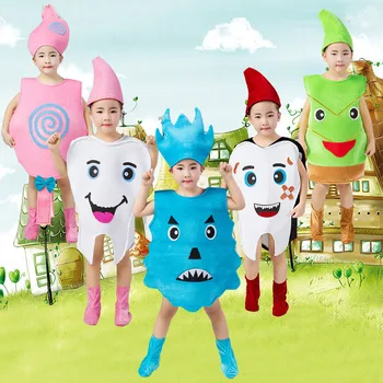Los niños kid dientes diente bacterias lollipop traje de mono verde cepillo de dientes traje de la ropa de vestir para chica chico