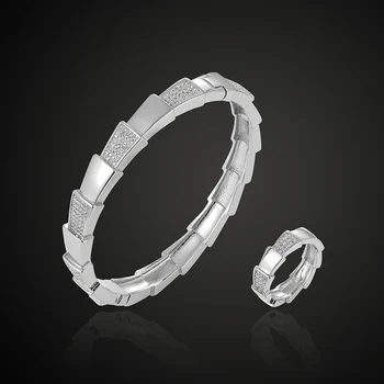 Teresa de lujo de un trapecio lleno de circón un esmalte clásico brazalete con anillo de la joyería conjunto cúbicos circón micro allanar configuración de pulsera