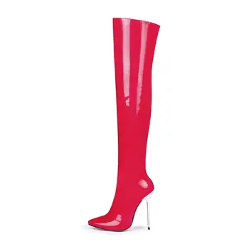 Sexy zapatos de Tacón Alto Más de la Rodilla Botas de las Mujeres de Moda de Cuero de Patente del Muslo Botas Otoño Invierno Dedo del pie Puntiagudo de la Cremallera de Mujer Zapatos de 2018