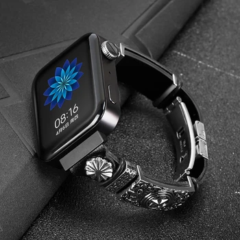Correa de piel Para Xiaomi Smart Watch Retro Pulsera de mi reloj de la decoración del Metal de los Accesorios de Reemplazo de la correa de