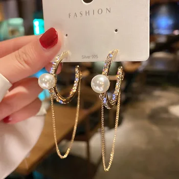 La Marca de moda Delicada Joyería 14K de Oro Aretes de Perlas para las Mujeres AAA CZ Circón Pendientes Geométricos