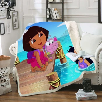 Tirar de la manta de la Dora de dibujos animados divertido 3D de Terciopelo, de Felpa Manta Colcha Para los Niños de las Niñas Sherpa Manta de Sofá funda de Edredón de Viaje 011