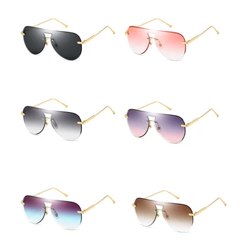 Peekaboo de montura de gafas de sol de las mujeres retro gradiente de lente lente de una sola pieza grande gafas de sol para los hombres sin accesorios metálicos