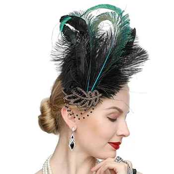 Las mujeres de la Pluma de Diadema Gran Gatsby Cosplay Party Accesorios para el Cabello de Charnela Nupcial aretes conjuntos