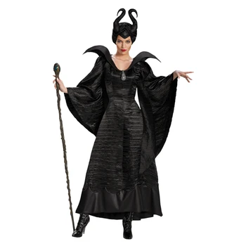 Snailify Adulto Deluxe Maléfica Bautizo Negro Vestido De Traje De Maléfica Cuerno De Disfraces De Halloween Para Mujeres Casco Negro