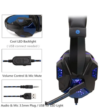 Profesional Bajo Gamer Auriculares con Cable Para PS4 PS5 Interruptor de Xbox One Gaming Headset Con Micrófono de Luz LED de la PC de la Computadora de los Auriculares del Teléfono