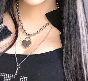 Harajuku egirl corazón candado collar grunge igirl goth chocker 90 estética accesorios emo collier femme punk Fresco de la joyería