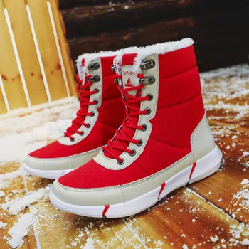 El invierno de las Mujeres Botas de Nieve Caliente de la Felpa de las Mujeres Zapatos Impermeables Botas de Tobillo de Parejas Plana Casual Zapatos de Mujer punta Redonda de Gran Tamaño 48