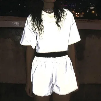 XUANSHOW 2020 Reflectante de la Luz Chándales Conjunto de Bling Camisetas pantalones Cortos Femme Hip hop Fresco de las Mujeres Trajes de Jogging, juego de