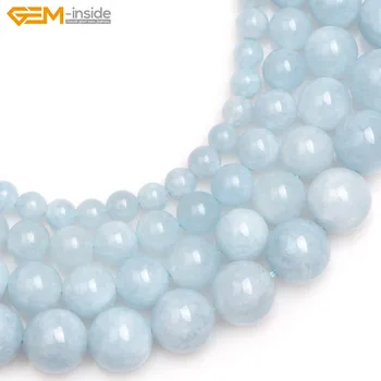 Gema-dentro Natural 6-12mm Redondo Liso Cuentas de Piedra Aguamarina de Color Azul Jades Perlas Para la Joyería de Perlas de 15inch de BRICOLAJE Perlas