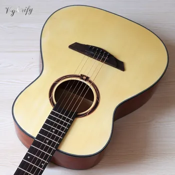 OO cuerpo de la guitarra acústica de 38 pulgadas de alto brillo de color natural de madera de abeto superior de guitarra acústica con conexión gig bag