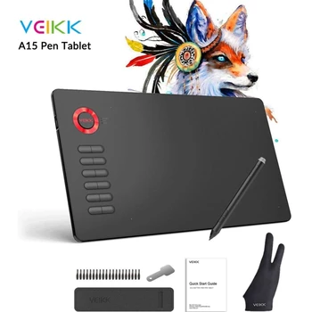Una Tableta de dibujo VEIKK A15 10x6 Pulgadas Gráfico de la Pen Tablet Con la Batería Libre de Pasivo Lápiz Y 12 Teclas de acceso directo