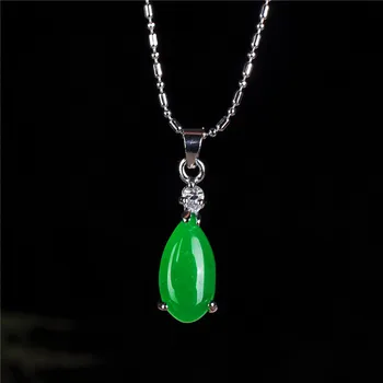 Natural de Jade Verde Agua de la Gota Colgante de 925 Collar de Plata de China Encanto de la Joyería Accesorios de Amuleto de la Moda para Hombres, Mujeres Regalos