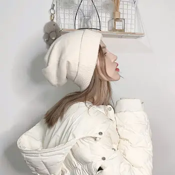 Nuevo invierno gruesa caliente de piel de Conejo de Punto Gorros de lana Cap Mujeres Casual gacho tejido de punto skullies sombrero Sombrero de Esquí gorros