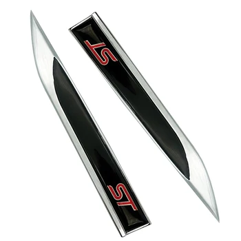 1set ST Logotipo de la etiqueta engomada del Coche Emblema de Metal de hoja de Cuchillo de forma Insignia Decal Fender para FORD FIESTA, FOCUS MONDEO Coche Auto Estilo