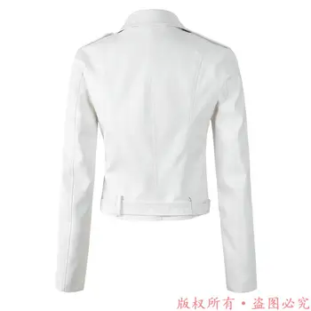 Nueva Llegada 2020 marca de Otoño Invierno de la Motocicleta de cuero chaquetas de cuero Blanco de la chaqueta de las mujeres chaqueta de cuero delgada de la PU de la chaqueta de Cuero