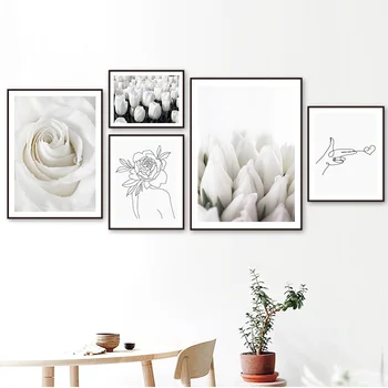 La Peonía Blanca Tulipán Rosa Flor, Abstracto, Arte De La Pared De La Lona De Pintura Nórdica Posters Y Impresiones De Imágenes De La Pared Para Vivir Decoración De La Habitación
