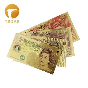 Inglés (reino unido) el Oro de los Billetes Conjunto 5.10.20. 50 la Libra Británica de billetes de Banco en Oro 24K Plateado