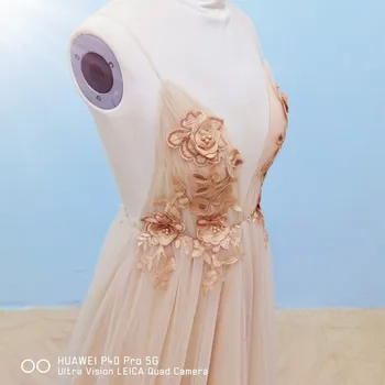 UMK 2020 3D Flores vestidos de Novia de Playa en V Profundo Sexy espalda Abierta Vestidos de Novia de Tul de correas Espaguetis Vestido De Noiva