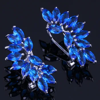 Brillante Oreja Azul En Forma De Circonio Cúbico Plata Plateado Clip Aro Huggie Pendientes V0889