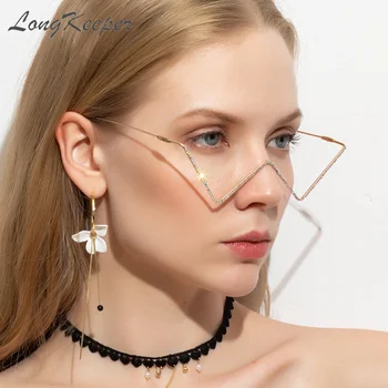 LongKeeper de Moda de Lujo de Diamantes de Gafas de Marco Mujeres 2020 Aleación de Anteojos Fresco Punk de Medio fotograma Gafas Accesorios