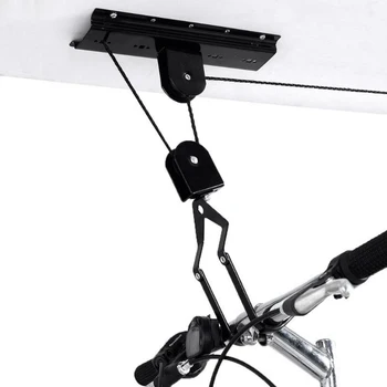 Techo de Elevación de Carga de Estantes Para el Almacenamiento de la bici de la Bicicleta del Garaje de la Percha de la Grúa Montada la Polea de la Rejilla de 45 libras de Metal Ascensor Asambleas