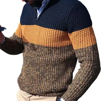 Hombres Otoño Invierno Jersey de Manga Larga de Cuello en V de Color Bloque de Punto Suéter de los Hombres Suéter de la Capa Tops para el Desgaste Diario en el Hogar