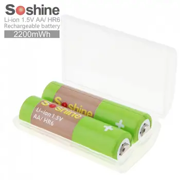 Soshine 2pcs 2200mAh HR6 Li-ion 1,5 V AA Recargable con Batería Portátil de la Caja para el Juego de la Manija de la Alarma del Reloj de Juguete