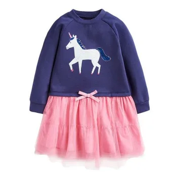 Bebé niñas niños Niños otoño vestido nuevo unicornio de algodón de manga larga vestido de las niñas de bebé casual arco iris de los niños de la primavera vestido de 8000