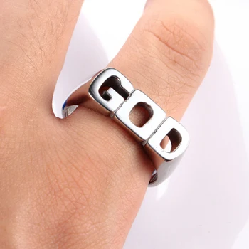 Los hombres de acero inoxidable fuente anillo gótico dedo cómodo estilo de vida de alta calidad envío de la gota simples dios de la carta de la joyería