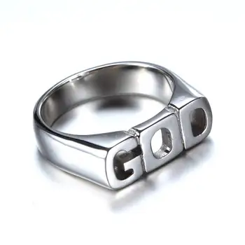 Los hombres de acero inoxidable fuente anillo gótico dedo cómodo estilo de vida de alta calidad envío de la gota simples dios de la carta de la joyería
