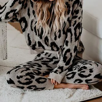 Otoño de Leopardo con Capucha de la Pieza 2 la Mujer del Conjunto de Cordón Llena de Manga Larga Pantalones de Hogar Femenina Conjuntos de 2021 Nueva Casual de las Señoras de Chándal
