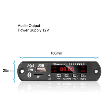 Voz Recoder Bluetooth V5.0 Decodificador de MP3 Tablero de Coches Reproductor de MP3 de Audio Módulo Receptor USB AUX Radio 2*15 VATIOS Amplificador De los Altavoces