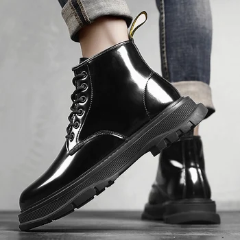 2021 invierno, Martin botas al aire libre de gran parte superior de cuero botas de moda casual brillantes botas de cuero de los hombres zapatos casuales para hombre zapatos