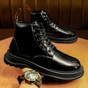 2021 invierno, Martin botas al aire libre de gran parte superior de cuero botas de moda casual brillantes botas de cuero de los hombres zapatos casuales para hombre zapatos