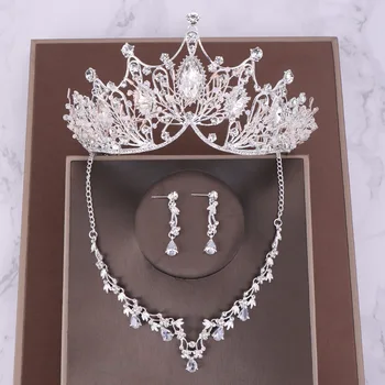 La Joyería nupcial Conjunto de diamantes de imitación de Cristal de Oro de la Tiara de la Corona de Plata de los Pendientes de la Boda del Collar de la Conjunto de Accesorios de la Novia de la Joyería de Lujo